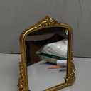 Vintage Vanity Makeup Desk Makeup Mirror Antique Gold Tabletop Mirror 11.8" x 9.6" Arch Table Mirror with Stand Vintage Room Decor for Living Room, Bedroom Dresser, Desktop