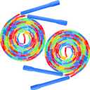 2 PACK 16.5FT Double Dutch Jump Ropes for Adults Kids, Rainbw Long Jump Rope, Beaded Jump Rope for Fitness, Segmented Skipping Ropes for Exercise Training, Tangle-Free