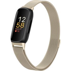 JKD Metal Bands Compatible with Fitbit Inspire 3 Bands for Women Men, Soft Stainless Steel Band Mesh Loop Strap Replacement Magnetic Wristband Accessories for Fitbit Inspire 3 Fitness Tracker (Champagne Gold)