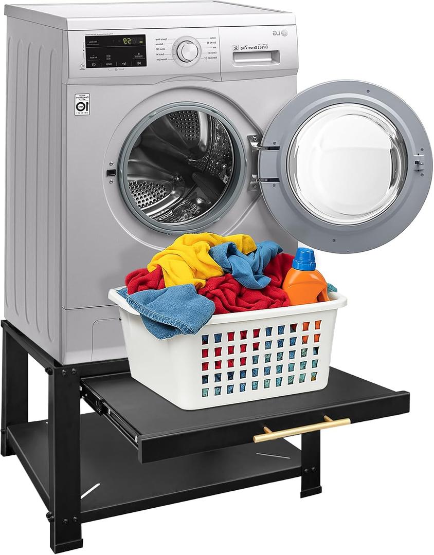 Royxen Washer and Dryer Pedestals with Drawer,29" W x 29" D x 19.5" H Metal Heavy Duty Laundry Pedestal, Universal Washing Machine Stand for Basket Shelf, 850lbs Capacity, Black