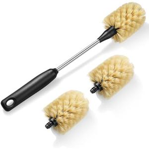 Purtribe Water Bottle Cleaning Brush with 2 Replaceable Heads, Compatible with Sport Bottles, Tumblers, Mugs, Wine Decanters, Glassware, Round, 1 Pack (13 in)