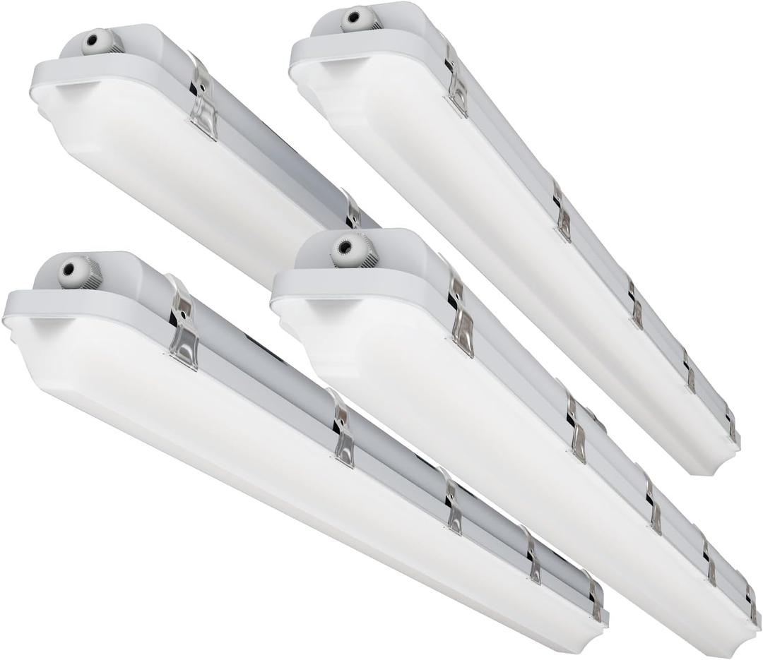 4FT LED Vapor Tight Light 60W/50W/40W,4000K/5000K/6000K CCT Selectable 7800lm (150W Eq.) IP65 Waterproof Outdoor Shop Light LED Vapor Proof Fixture for Garage Shop Barn Basement ETL 4-Pack