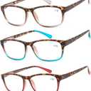 Reading Glasses 3 Pair Great Value Stylish Readers Fashion Men and Women Glasses for Reading +2.75 (Set of Havana Clear, Havana Red, Havana Blue)