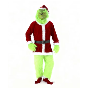 Christmas Green Costume for Men Furry Adult Santa Claus Costume Mask Santa Suit XL