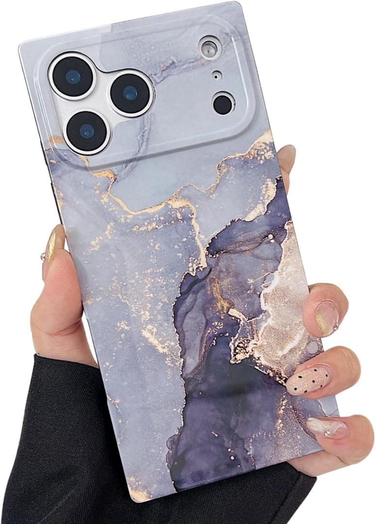 Rectangle Marble Design for iPhone 17 Pro Max Case, Luxury Marble Glossy Soft Slim Protective Cute Women Girly Phone Cover for 17Pro Max, 6.9 inch, Grey