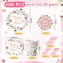 Funnymoom 400 Pcs Baby in Bloom Party Supplies for 50 Guests Pink Floral Baby Shower Paper Plates and Napkins Knives Spoon Fork Cup Disposable Wildflower Dinner Party for Spring Greenery Favor