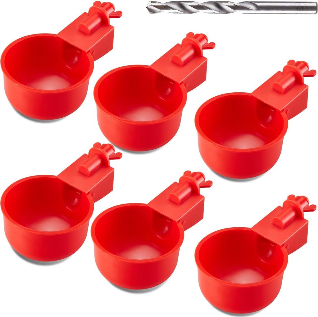 Chicken Water Cups, Automatic Waterer Kit for Poultry, 3/8 Inch Thread Filling Poultry Drinking Bowl Chicken, Ducks, Birds, Turkeys etc (6 Pack)