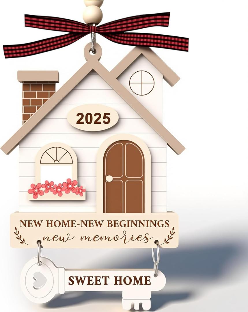 2025 New Home Ornament – Wooden Housewarming Gift for Couples, Friends & New Homeowners – “New Home New Beginning” Wooden Home Decor