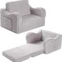 MOMCAYWEX Kids Sofa, 2in1 FlipOut Foam Couch with Soft Sherpa Cover, Cozy Play Lounge Chair, Grey
