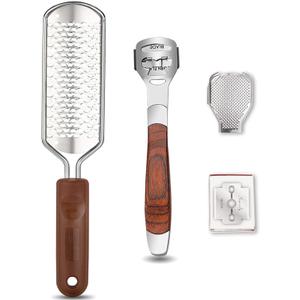 Colossal Foot Rasp & Wood Handle Callus Shaver (10 Replacement & 1 File Foot Heads), Pedicure Foot File Kit, Heel Scraper for Feet, Foot File Callus Remover