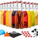 12 Pack 8.5oz Flip Top Glass Bottles, Swing Top Beer Brewing Bottle for 2nd Fermentation, Kombucha, Kefir, Vanilla Extract, Coquito, Juice, Tea - Airtight Stopper Cap Lid, Bonus 4 Bottle Pourers
