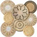 Xuhal Set of 8 Hanging Woven Wall Basket Handmade Decorative Rustic Boho Basket Decor Handcrafted Wicker Round Seagrass Wall Art for Home Kitchen Farmhouse Table Living Room