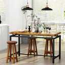 Solid Teak Wood Barstool with Round Seat for Kitchen Counter, Home Bar Furniture, 24-Inch Height
