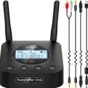 1Mii B06TX+ Long Range Bluetooth 5.3 Transmitter for TV/PC/Projector to 2 Wireless Headphones/Speakers, Bluetooth Adapter for TV w/Screen Display, Plug n Play, aptX Low Latency & Adaptive & HD Audio, Black