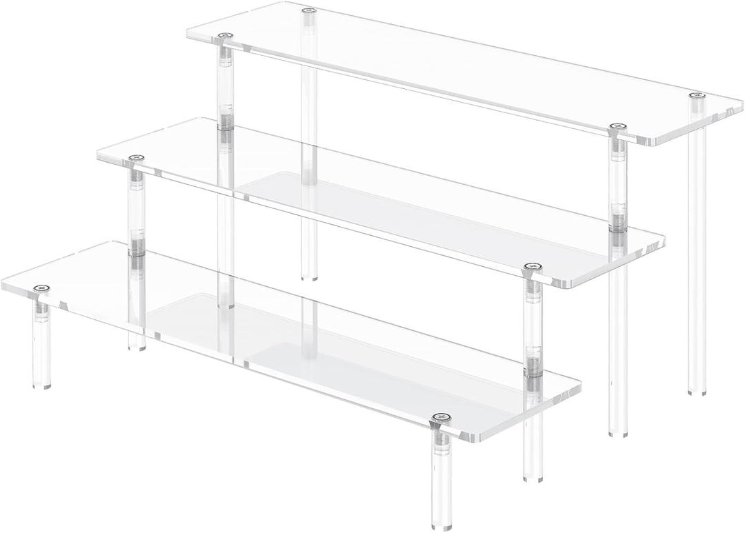 3 Tier Acrylic Display Risers, Large Perfume Organizer Stand, Clear Cupcake Stand Holder, Display Shelves for Figurines, Dessert Shelf for Party, Risers Display Stand for Decoration (1 Pack)