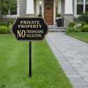 No Soliciting Sign for House, Private Property No Trespassing Sign with 32" Lawn Stake, 11x7 Inch Heavy-Duty Aluminum Metal Plaque, Weatherproof Yard & Outdoor Security Sign(A601)