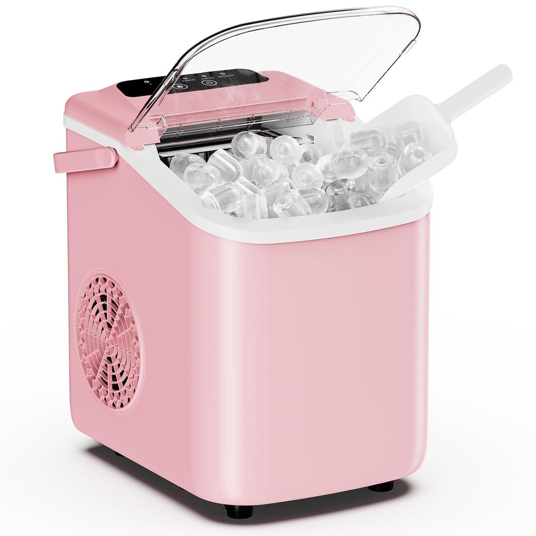 DUMOS Ice Maker Countertop, Ice Machine with Portable Handle, Basket and Scoop, 26lbs Daily, 9 Bullet Cubes in 6-8 Mins, Auto-Cleaning for Home, Kitchen, Office, Outdoors, RV Camping