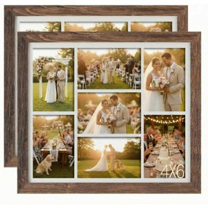 DoubleFill 2 pcs 4x6 Collage Picture Frame 7 Opening Photo Collage for Wall Decor Multiple Picture Frame with Acrylic Window Family Photo for Home Decor Display Wedding(Brown), 14.4 x 16.3 inches