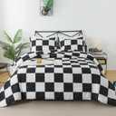 Caressma Black White Comforter Set Full Size, 3 Pieces Buffalo Plaid Comforter Bedding Set, Checkered Grid Fluffy Home Decor for All Seasons