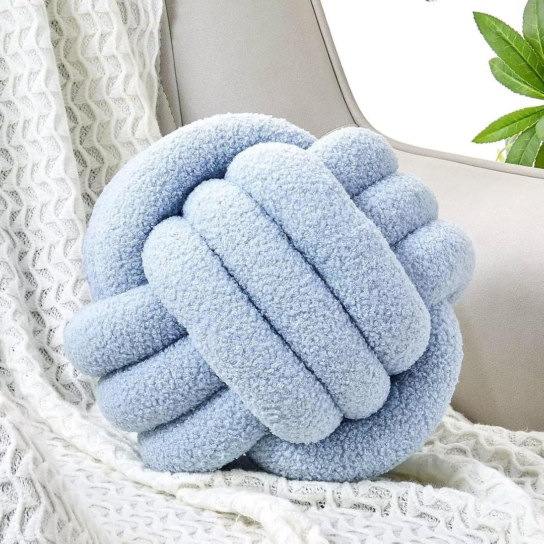 Uvvyui Knot Pillow Ball, Soft Home Decorative Round Throw Pillow, Handmade Knotted Plush Pillow, Round Boucle Pillow Cushion (8.6 Inches Blue) (Small (Pack of 1))