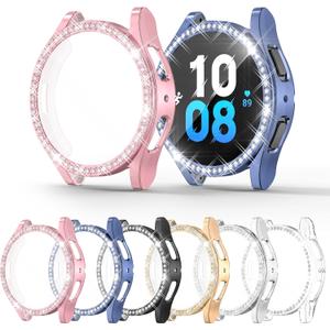 [6Pack] RICHONE Compatible with Samsung Galaxy Watch 4/Galaxy Watch 5/FE 40 mm Screen Protector Cases, Bling Diamonds All-Around Soft Protective Cover Rhinestones Bumper Accessories (6 Pcs, 40mm)