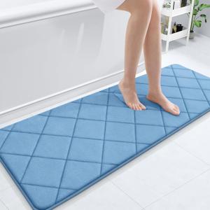 OLANLY Memory Foam Bath Mat 59x20, Ultra Soft and Absorbent Bathroom Rugs, Machine Washable, Comfortable Bath Carpet for Bathroom Floor, Tub and Shower, Blue