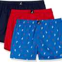 Nautica mens Cotton Woven, Pack of 3, Boxer XL, Peacoat/Bright Red/2 Color-lobster