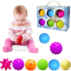 Baby Textured Multi Sensory Toys Massage Ball Gift Set BPA Free for Toddlers 1-3 Soft Balls Montessori Infant Baby Toys 6 to 12 Months 6 Pack