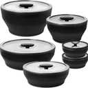Anyday Onyx Collection 12-Piece Glass Food Storage with Glass Lids | Microwave Cookware Set & Plastic-Free Meal Prep | Stackable Airtight Storage Containers & Microwave Steamer with Vented Lid