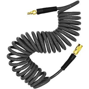 YOTOO Polyurethane Recoil Air Hose 3/8" Inner Diameter by 25' Long with Bend Restrictor, Repairable 1/4" Industrial Quick Coupler and Plug, Gray 2 pack YOTOO Polyurethane Recoil Air Hose 3/8" Inner Diameter by 25' Long with Bend Restrictor, Repairable 1/4" Industrial Quick Coupler and Plug, Gray 2 pack