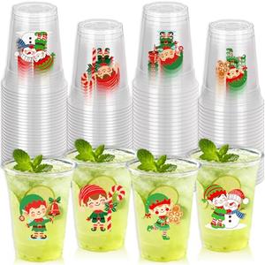 WPDISCZ 40Pcs Christmas Elf Plastic Cups 12 Oz Clear Disposable Christmas Drinking Cups for Xmas Winter Holiday Party Decorations Supplies (4 Styles)