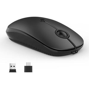 Type C Wireless MouseVssoplor USB C Rechargeable Portable Quiet Laptop Mouse USB and Type C Receiver Dual Mode Mice for PC, Laptop, MacBook, Tablet-Black