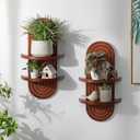 Mid Century Wall Shelves with Ledge: 22inch Large 2-Tier Walnut Boho Floating Shelves Arched Modern Wall Decor for Bathroom Bedroom Living Room Entryway