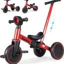 Kids Tricycle for Toddlers 1-3 with Push Handle, 5 in 1 Baby Balance Bike Toy for 1-4 Years Old Boys Girls Gift with Removable Pedals, Red (No Parent Steering Version)