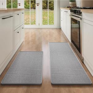 Kitchen Mat Kitchen Rugs Sets of 2 PCS Non Slip Washable, Linen-Like 0.3" Thick Cushioned Absorbent Kitchen Mats for Floor, Mild Anti-Fatigue Sink Laundry Standing Mat, Gray 17"x30"+17"x47"