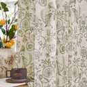 jinchan Linen Floral Curtains for Living Room with Printed Flower 84 Inches Long Light Filtering Farmhouse Window Treatment Vintage Drapes Back Tab Rod Pocket 2 Panels Green on Beige