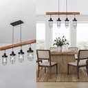 Farmhouse Kitchen Island Pendant Light Fixture, Wooden Dinning Room Chandelier, Rustic Country Hanging Lamp for Dinning Room, Warehouse, Vintage Shops, 4 Metal Shades