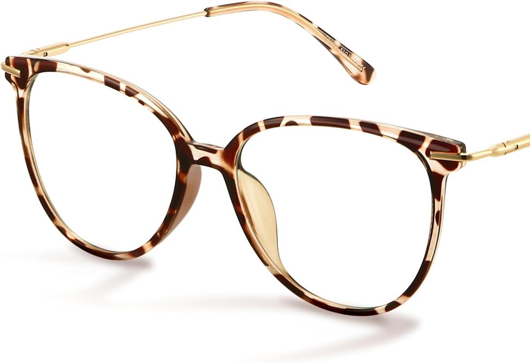 Gaoye Blue Light Blocking Glasses - Trending Round TR90 Frames, Metal Arms, UV400 Protection - Matching Soft Case (1-leopard/Transparent Lens)