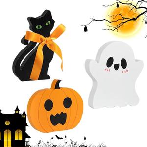 Small Halloween Decor,3X Wood Halloween Table Signs | Table Centerpieces Sign, Happy Halloween Table Decor, Rustic Tier Tray Decor for Party