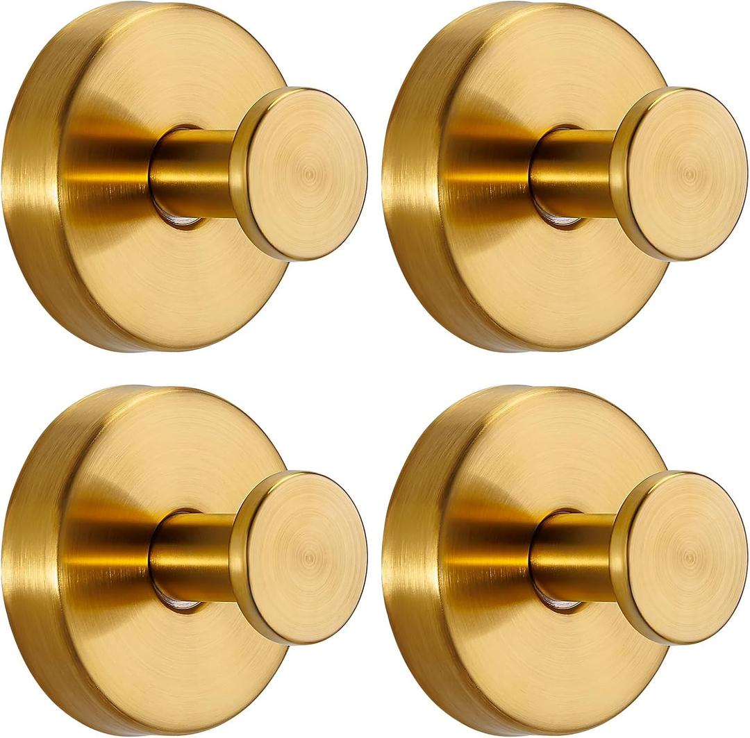 Suction Cup Hooks for Shower No-Drill Bathroom Hooks for Towels, Robes, Loofah Mountable on Bathroom Walls, Kitchen, Glass, Mirrors, Tile and Smooth,Non-Porous Surfaces (4, Brushed Gold)