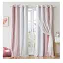 100% Blackout Curtains with Sheer Overlay Mix and Match Double Layer Drapes 84 Inch Long 2 Panels for Bedroom Living Room Pink White Ombre Grommet Window Treatment with Tiebacks