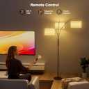 SIBRILLE 36W RGB Arc Floor Lamp with 3 White Fabric Shades, 3000LM Super Bright Standing Lamp with Remote Control & Touch, Stepless Dimming, Individual Light Control for Living Room, Bedroom