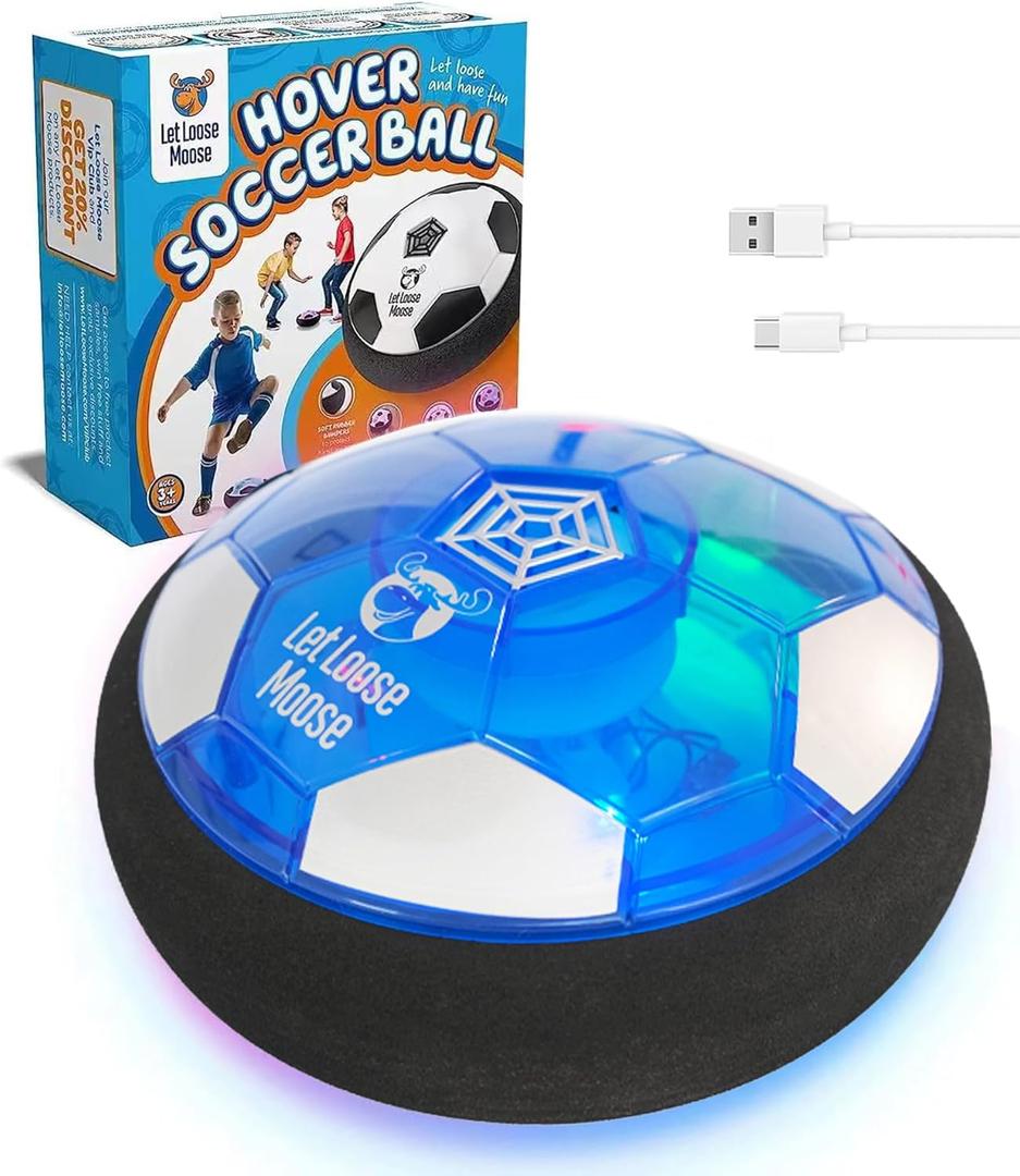 Let Loose Moose Hover Soccer Ball - Boys Birthday Gifts - Indoor Hoover Balls for Kids Age 6, 7, 8, 9, 10, 11, 12 Year Old - Light-Up Toy Game for Kid - 6-8, 8-12 - Rechargeable - 1pk