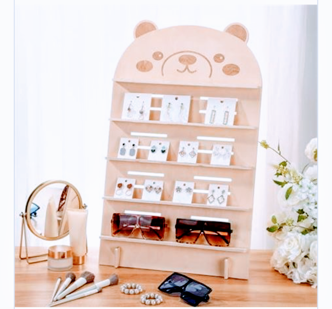 Briwooody 5 Tier Greeting Card Display Stand for Vendors 26 Inch Sticker Display Stand Bear Wooden Bookmark Holder with Adjustable Height for Retail Counter, Craft Trade Shows, Palyroom