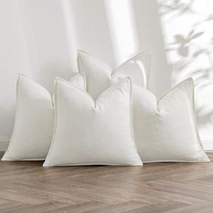 MIULEE Cream Linen Pillow Covers Pack of 4 Decorative Natural Solid Throw Pillow Covers Soft Accent Boho Farmhouse Couch Pillowcases Modern Spring Home Decors for Living Room Bed Sofa 18x18 Inch