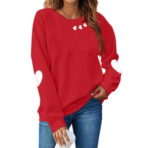 Love Letter Print T Shirt Women Funny Valentine's Day Tee Shirt Love Heart Graphic Long Sleeve Tops Red-Heart (S)