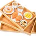 3 Pack Bamboo Serving Trays with Handles, Rectangular Kitchen Food Tray for Eating, Dinner Trays for Eating on Couch, Wood Serving Platter for Breakfast, Tea, Bar, Restaurant, Party or Bed (Beige)