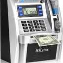 BKstar ATM Piggy Bank for Kids - Talking Electronic Money Bank with Debit Cards & Digital Coin Counter for Real Money, Boys Girls (Black/Silver)