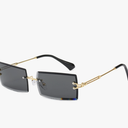 LASPOR Retro Rimless Rectangle Sunglasses for Women Men Tinted Lens Gold Metal Frameless Vintage Square Glasses