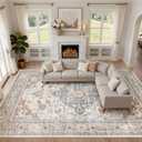 10x14 Area Rugs Living Room: Washable Boho Large Neutral Vintage Soft Rug Stain Resistant Distressed Farmhouse Non-Slip Indoor Floor Carpet for Bedroom Nursery Kids Office Dining Room- Beige Blue